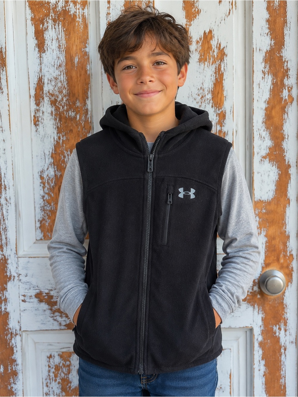 Under Armour Gorpcore Youth Fleece Hooded Zip-Up Vest Black Size YMD